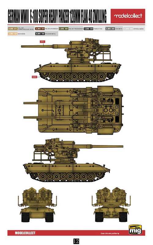 ModelCollect 1//72 UA-72097 WWII German E-100 Heavy Tank w//128mm Flak 40 Zwilling